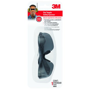 3M 47011-WV6 Safety Eyewear, Anti-Scratch Lens, Polycarbonate Lens, Semi-Rimless Frame, Plastic Frame, Black/Gray Frame