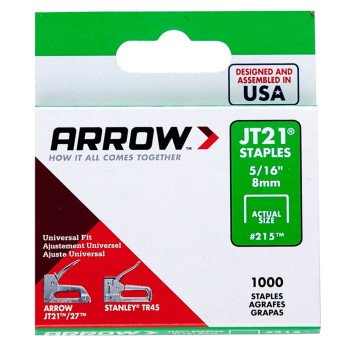 Arrow 215 Staple, 7/16 in W Crown, 5/16 in L Leg, Steel, 0.03 ga