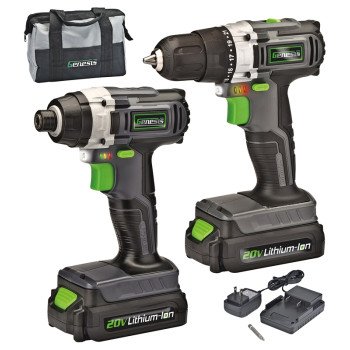 Genesis GL20DIDKA2 Combination Kit, Battery Included, 20 V, 2-Tool, Tools Included: (1) Drill, (1) Impact Driver
