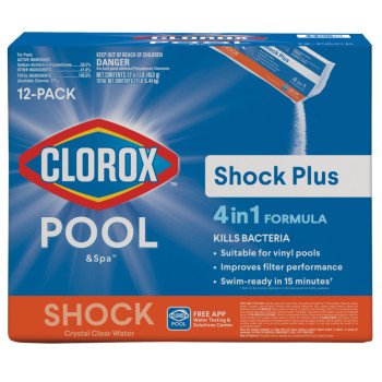 Clorox POOL & Spa Shock Plus 32612CLX Pool Chemical, 1 lb Bag, Solid, Chlorine, White, 12/PK