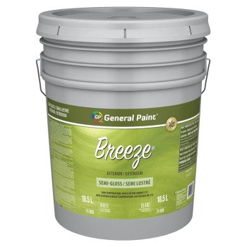 General Paint Breeze 71-010-20 Exterior Paint, Semi-Gloss, White, 5 gal Pail