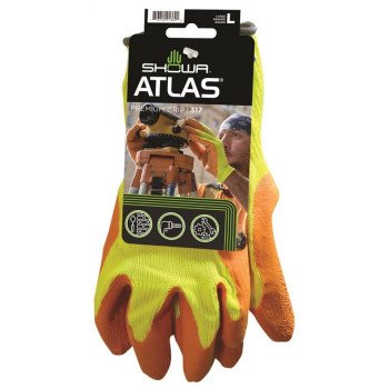 Showa 317L-09.RT Coated Gloves, L, Knit Wrist Cuff, Fluorescent Yellow/Orange