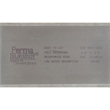 PermaBase CB36120500 Backer Board, 5 ft L, 3 ft W, 1/2 in Thick, Cement/Plastic, Gray