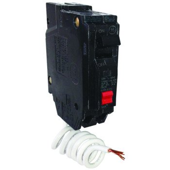 GE THQL1115GFTP Feeder Circuit Breaker, Thermal Magnetic, 15 A, 1-Pole, 120 V, Non-Interchangeable Trip, Plug