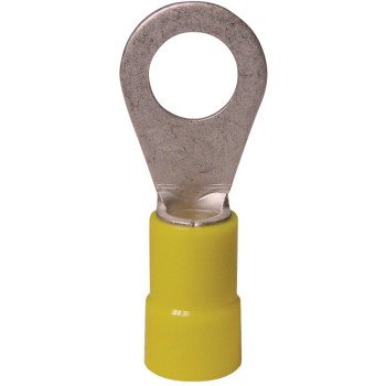 Gardner Bender 10-106 Ring Terminal, 600 V, 12 to 10 AWG Wire, #8 to 10 Stud, Vinyl Insulation, Copper Contact, Yellow, 50/PK