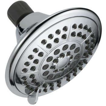 Delta 75554C Shower Head, Round, 1.75 gpm, 1/2 in Connection, IPS, 5-Spray Function, Plastic, Chrome, 4-15/16 in Dia