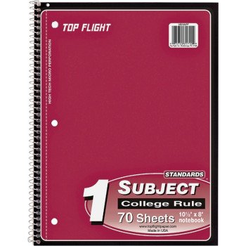 Top Flight WB705PFW Series 4510821 College Rule Notebook, Micro-Perforated Sheet, 70-Sheet, Wirebound Binding