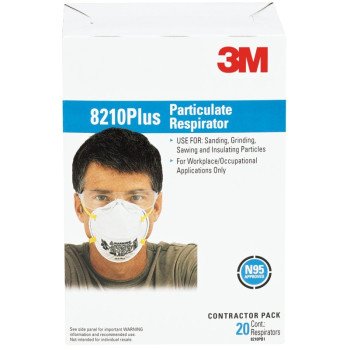3M 8210PB1-A/8210+ Disposable Non-Valved Respirator, One Size Mask, 95 % Filter Efficiency, White