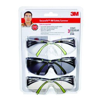 3M SF400-W-3PK Safety Eyewear, Anti-Fog, Scratch-Resistant Lens, Neon Green/Black Frame