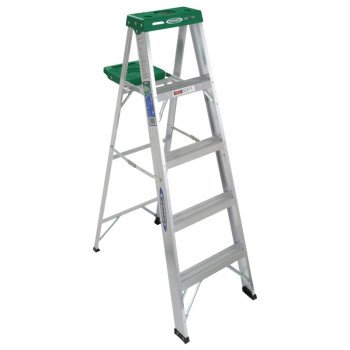 WERNER 355 Step Ladder, 5 ft, 4-Step, 225 lb, Type II Duty Rating, 3 in D Step, Aluminum, Green