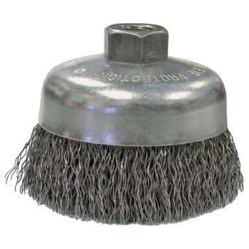 Weiler 36037 Wire Cup Brush, 6 in Dia, 5/8-11 Arbor/Shank, Carbon Steel Bristle