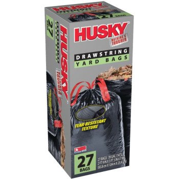 Husky HK39DSE27B Contractor Yard Bag, 39 gal Capacity, Black