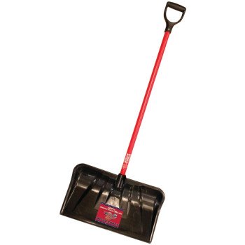 BULLY Tools 92814 Snow Shovel, 22 in W Blade, 19-3/4 in L Blade, Plastic Blade, Fiberglass Handle, 56 in OAL