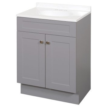 Zenna Home SBC24GY 2-Door Shaker Vanity with Top, Wood, Cool Gray, Cultured Marble Sink, White Sink, 1/EA