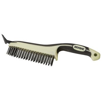 Hyde MAXXGRIP PRO 46834 Wire Brush with Scraper, 6 in L Brush, 1 in W Brush, HCS Bristle, 1-1/8 in L Trim