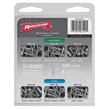 Arrow RK6120 Rivet Assortment Pack, Aluminum/Steel