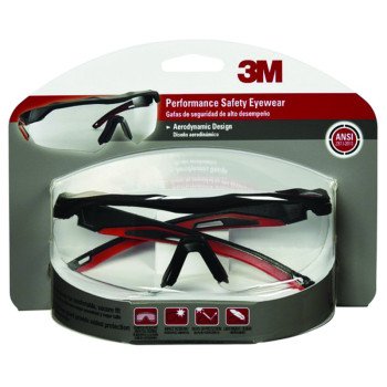 3M 47090-WZ4 Safety Glasses, Anti-Fog, Anti-Scratch Lens, Wraparound Frame, Black/Red Frame