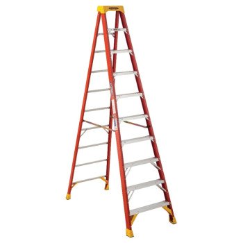 Werner 6210 Step Ladder, 10 ft H, Type IA Duty Rating, Fiberglass, 300 lb, 9-Step, 14 ft Max Reach