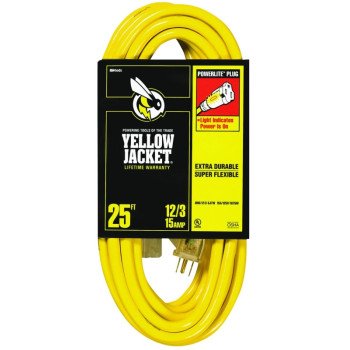 CCI 2883 Extension Cord, 12 AWG Cable, 25 ft L, 15 A, 125 V, Yellow