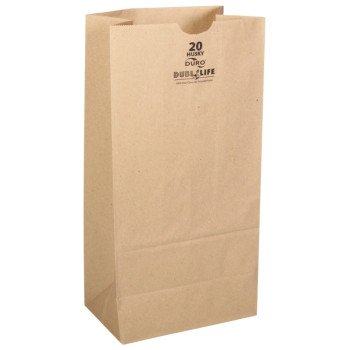 Duro Bag Husky Dubl Lif 70220 Grocery SOS Bag, #20, 8-1/4 in L, 5-5/16 in W, 16-1/8 in H, Recycled Paper, Kraft