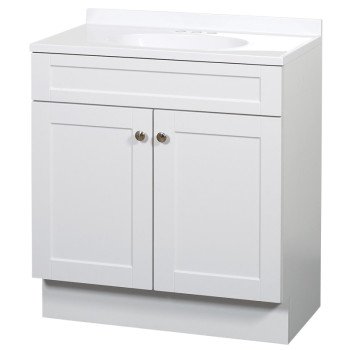 Zenna Home SBC30WW 2-Door Shaker Vanity with Top, Wood, White, Cultured Marble Sink, White Sink, 1/EA