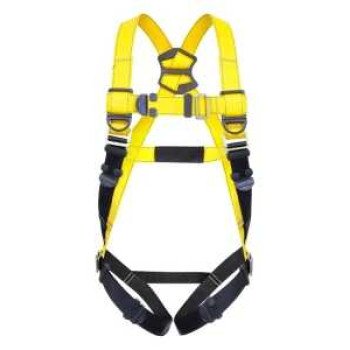 Guardian Fall Protection 37001 Full Body Harness, M/L, 130 to 420 lb, Polyester Webbing, Black/Yellow
