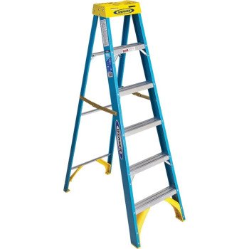 Werner 6006 Step Ladder, 6 ft H, Type I Duty Rating, Fiberglass, 250 lb, 5-Step, 10 ft Max Reach
