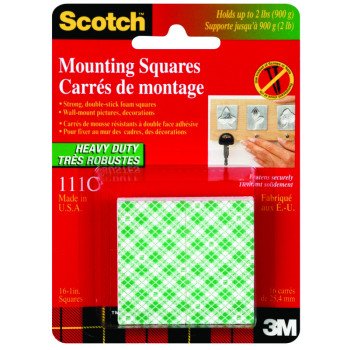 Scotch 111C Mounting Square, 25.4 mm W, 25.4 mm L, Urethane Foam Backing, White, 1 lb