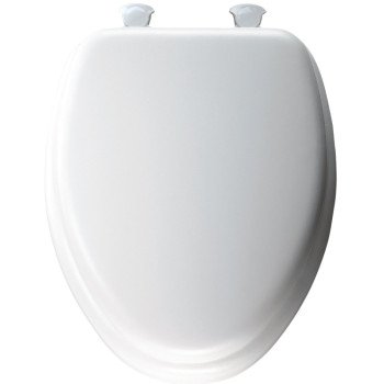 Mayfair 115EC-00 Toilet Seat with Cover, Elongated, Vinyl/Wood, White, Twist Hinge