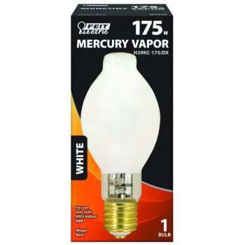 Feit Electric H39KC-175/DX Mercury Vapor Bulb, 175 W, BT28 Blown Tubular Lamp, Mogul E39 Lamp Base, 7350 Lumens