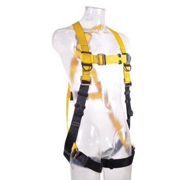 Guardian Fall Protection 37006 Full Body Harness, XL/2XL, 130 to 420 lb, Polyester Webbing, Black/Yellow
