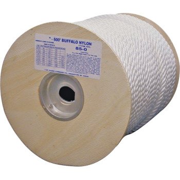 T.W. Evans Cordage 85-050 Rope, 1/4 in Dia, 600 ft L, 181 lb Working Load, Nylon, White