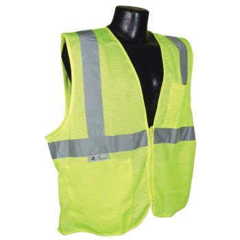 Radians SV2ZGM-L Economical Safety Vest, L, Unisex, Fits to Chest Size: 26 in, Polyester, Green/Silver, Zipper