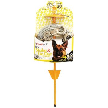 Boss Pet PDQ Q5730DOM99 Tie-Out/Dome Stake Combo, 30 ft L Belt/Cable, For: Dogs Up to 125 lb