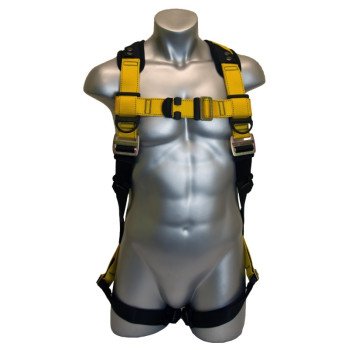 Guardian Fall Protection 37101 Full Body Harness, M/L, 130 to 420 lb, Polyester Webbing, Black/Yellow