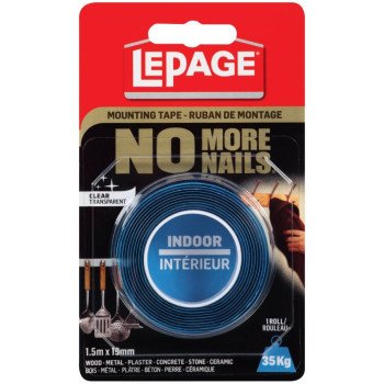 LePage No More Nails 1876531 Mounting Tape, 1.5 m L, 19 mm W, Clear