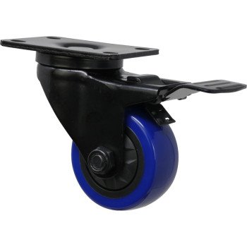 Shepherd Hardware 3661 Swivel Caster with Brake, 3 in Dia Wheel, TPU Wheel, Black/Blue, 225 lb