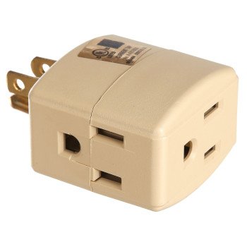 Eaton Wiring Devices 1482V-BOX Outlet Tap, 2 -Pole, 15 A, 125 V, 3 -Outlet, NEMA: NEMA 1-15R, Ivory