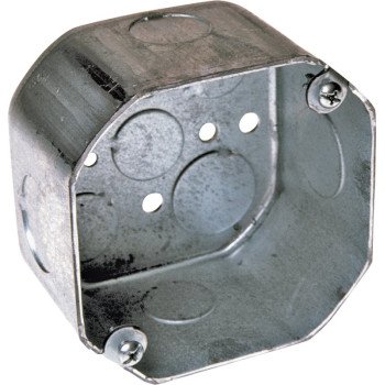 Raco 167 Octagonal Box, 4 in OAW, 2-1/8 in OAD, 4 in OAH, 6-Gang, 9-Knockout, Steel Housing Material, Gray, Galvanized
