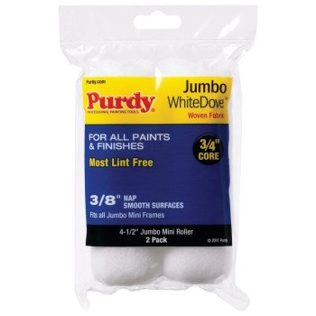 Purdy White Dove 140624012 Jumbo Mini Roller Cover, 3/8 in Thick Nap, 4-1/2 in L, 3/4 in Core, Dralon Fabric Cover