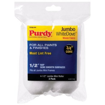 Purdy White Dove 140624013 Jumbo Mini Roller Cover, 1/2 in Thick Nap, 4-1/2 in L, 3/4 in Core, Dralon Fabric Cover