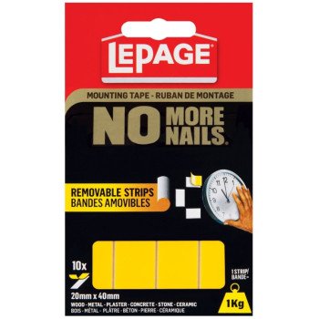 LePage No More Nails 1873073 Mounting Tape, 40 mm L, 20 mm W, White