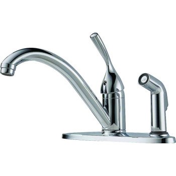 Delta Classic Series 300-DST Kitchen Faucet with Integral Spray, 1.8 gpm, 1-Faucet Handle, Brass, Chrome Plated, Deck