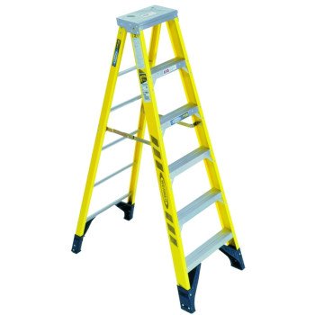 WERNER 7308 Step Ladder, 12 ft Max Reach H, 7-Step, 375 lb, Type IAA Duty Rating, 3 in D Step, Fiberglass