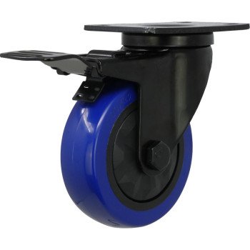 Shepherd Hardware 3664 Swivel Caster with Brake, 4 in Dia Wheel, TPU Wheel, Black/Blue, 300 lb