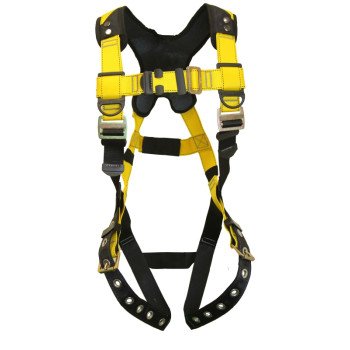 Guardian Fall Protection 37106 Full Body Harness, XL/2XL, 130 to 420 lb, Polyester Webbing, Black/Yellow