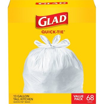 Glad 22435 Tall Kitchen Garbage Bag, 13 gal Capacity, Plastic, White