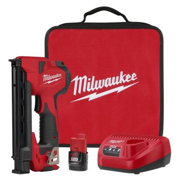 Milwaukee M12 2448-21 Cable Stapler Kit, Battery Included, 12 V, 2 Ah, 2.65 in W Crown, 6-1/2 in L Leg, Medium Crown Staple