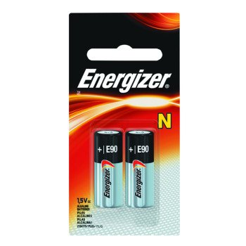 Energizer E90 E90BP-2 Battery, 1.5 V Battery, 1 Ah, Alkaline, Manganese Dioxide, Zinc