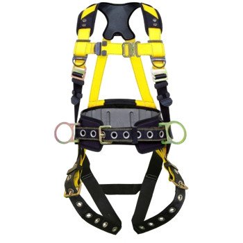 Guardian Fall Protection 37193 Full Body Harness, M/L, 130 to 420 lb, Polyester Webbing, Black/Yellow